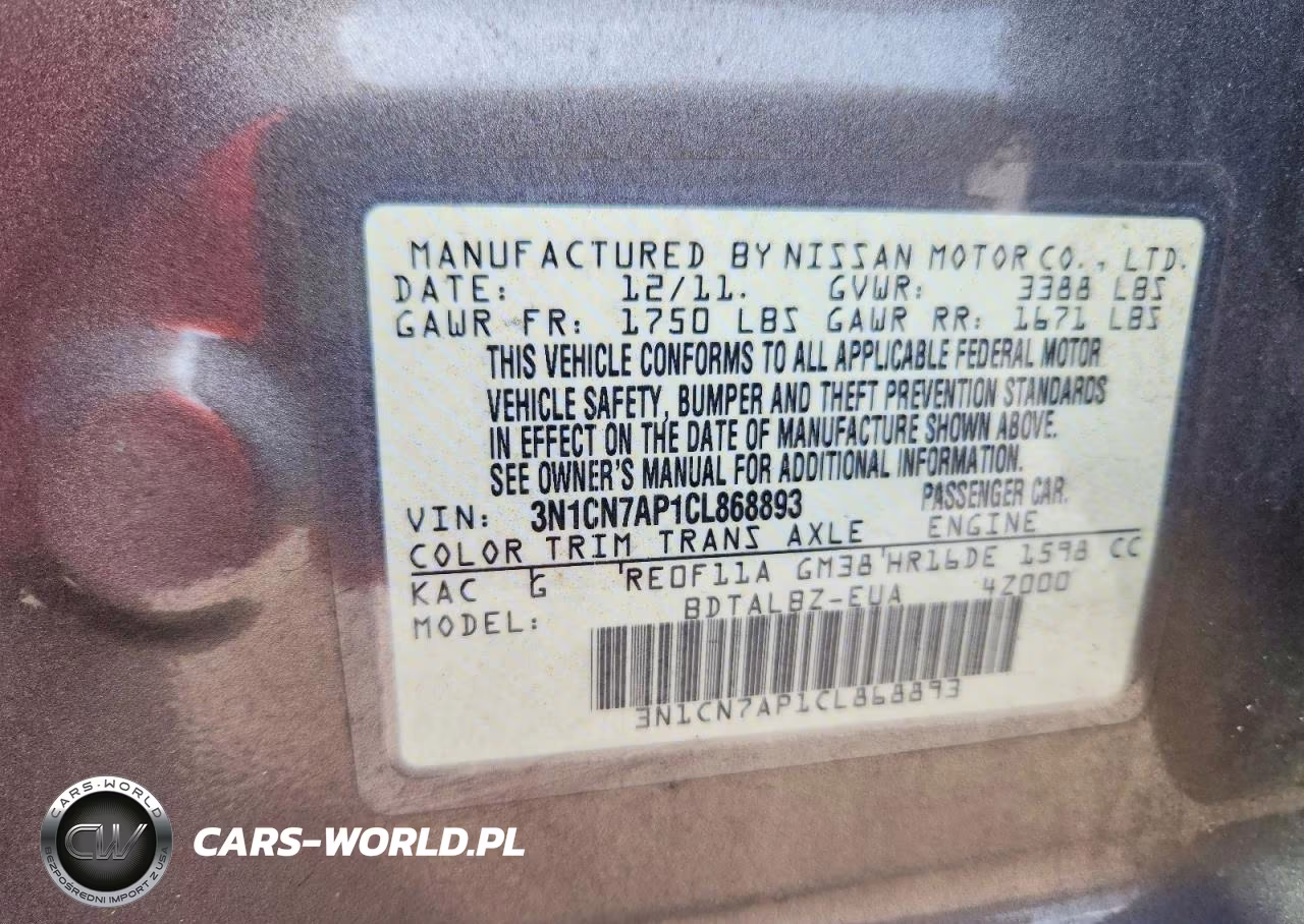 2012 Nissan Versa 1.6 S VIN:3N1CN7AP1CL868893 - 13