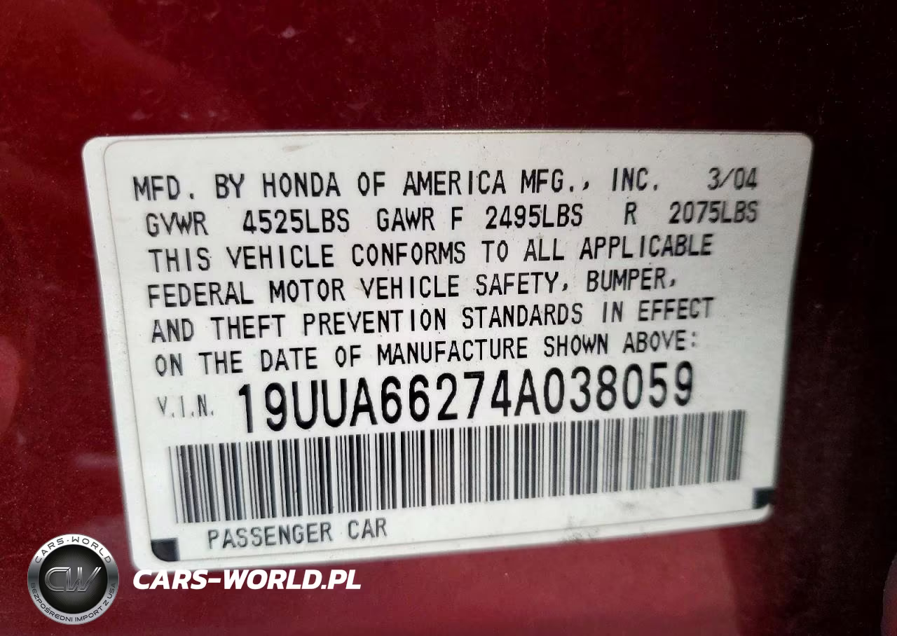 2004 Acura Tl VIN:19UUA66274A038059 - 13