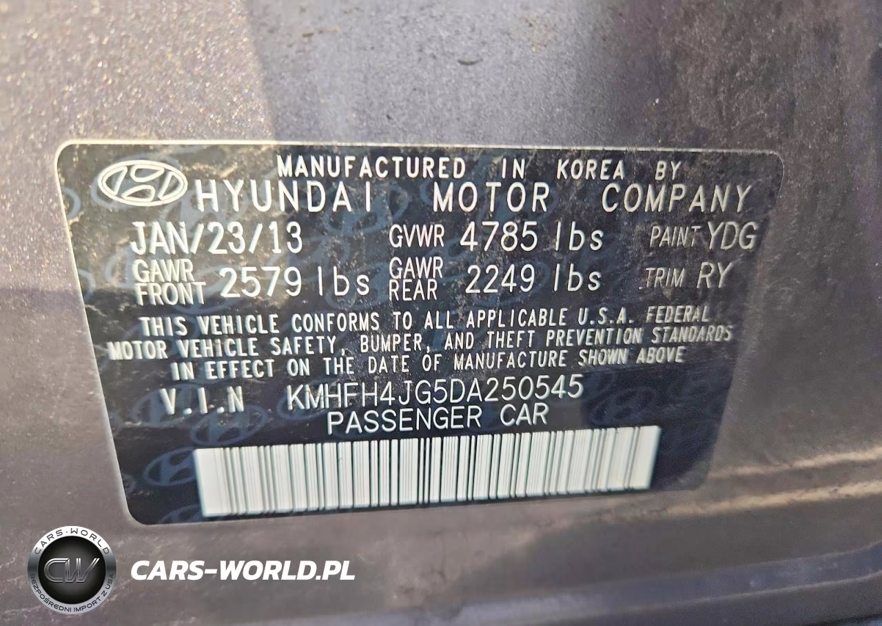 2013 Hyundai Azera Base VIN:KMHFH4JG5DA250545 - 13