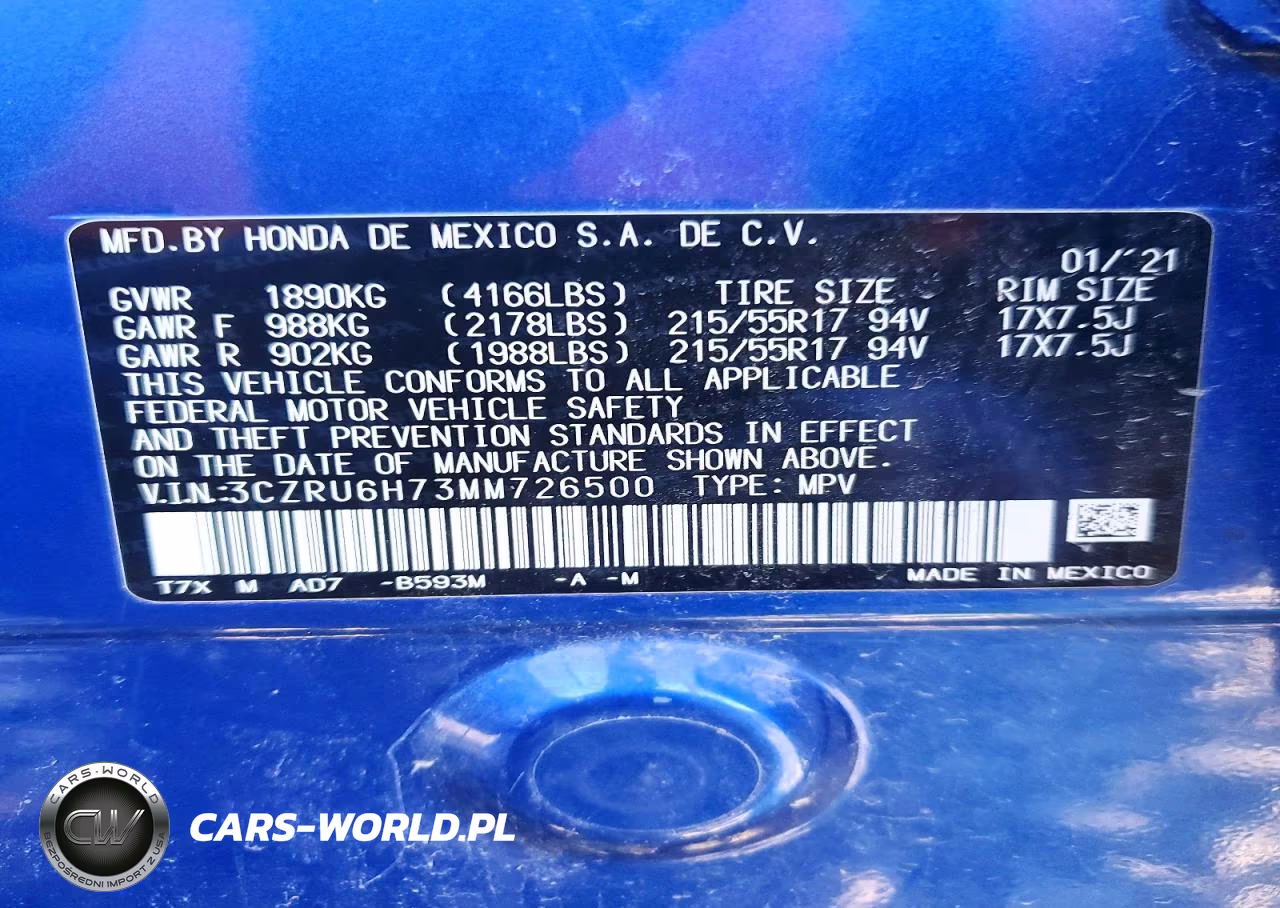 2021 Honda Hr-V Exl VIN:3CZRU6H73MM726500 - 13