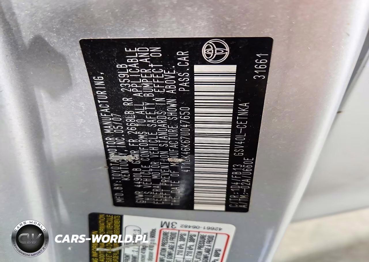 2007 Toyota Camry VIN:4T1BK46K67U047650 - 12