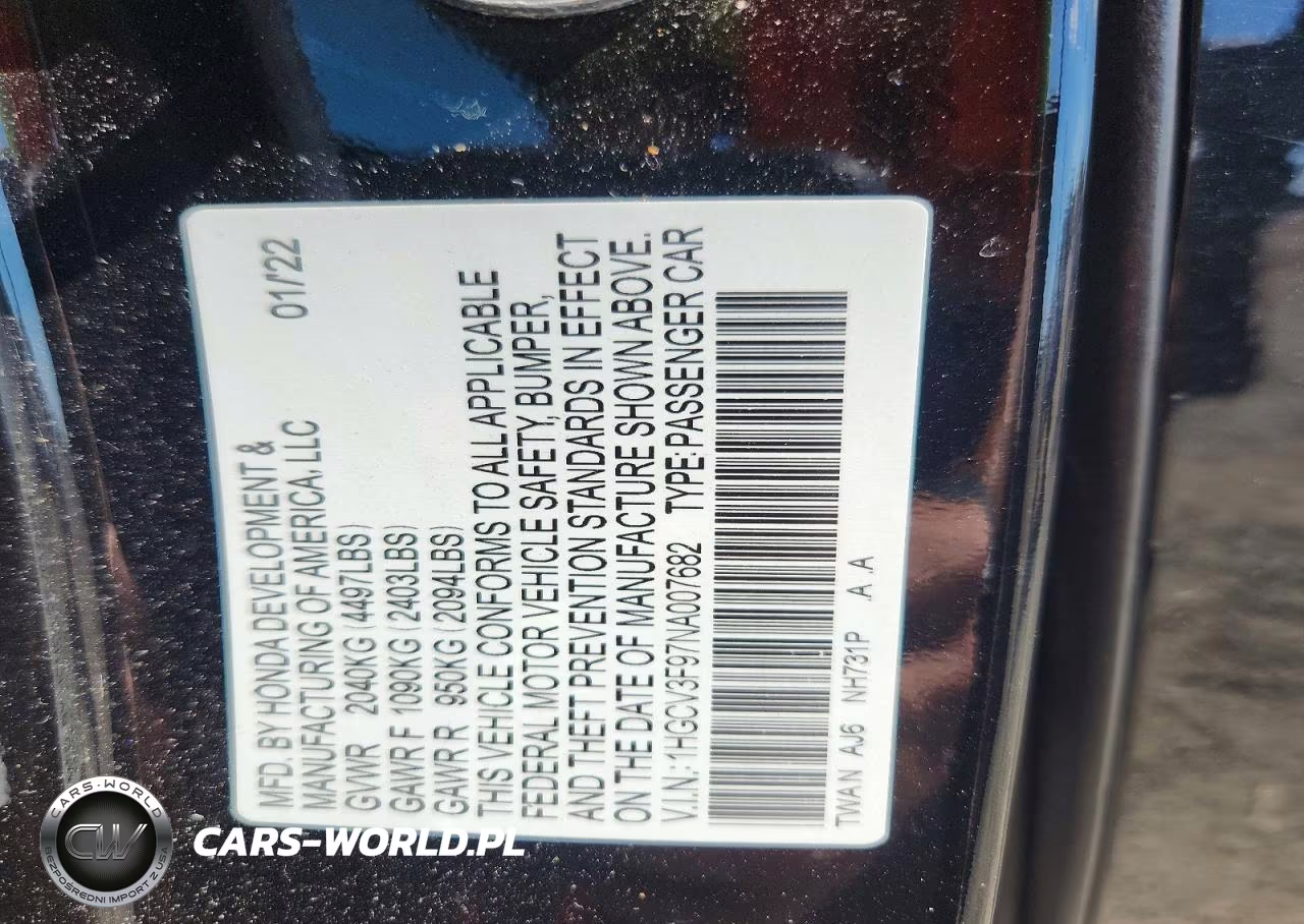 2022 Honda Accord Touring Hybrid VIN:1HGCV3F97NA007682 - 12