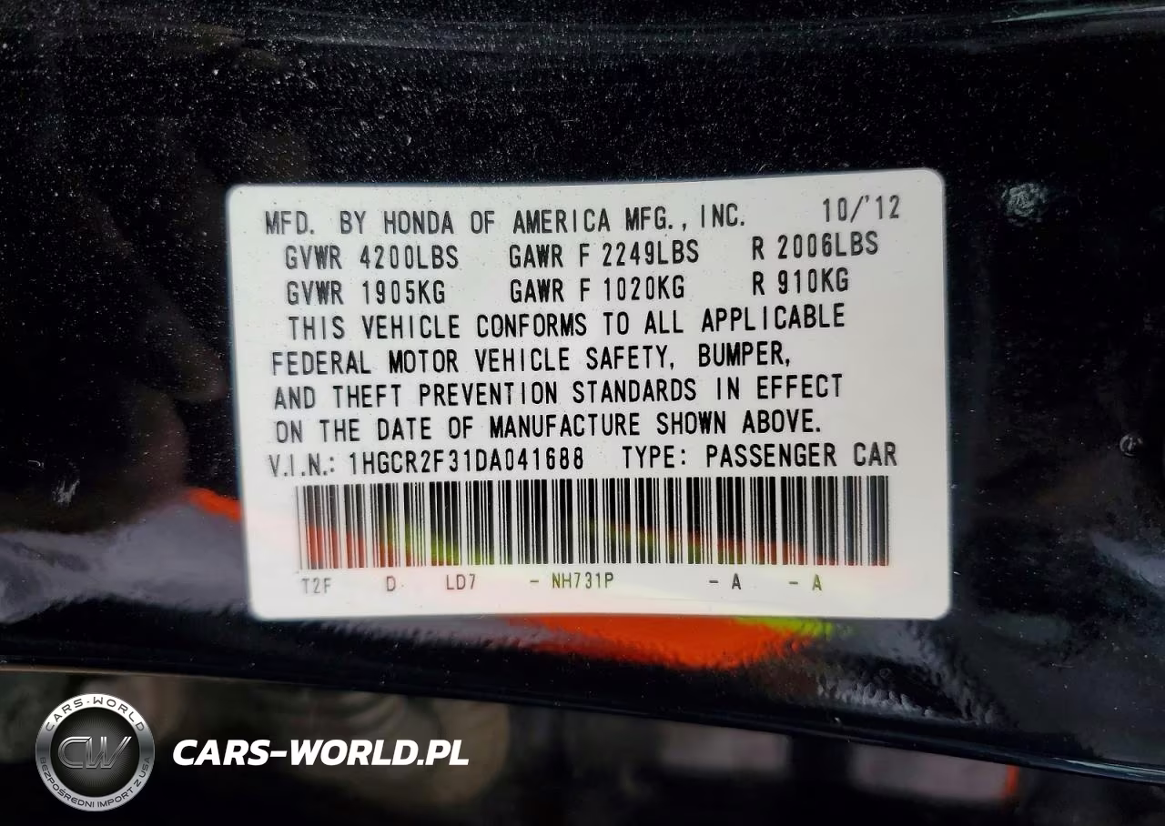 2013 Honda Accord Lx VIN:1HGCR2F31DA041688 - 12
