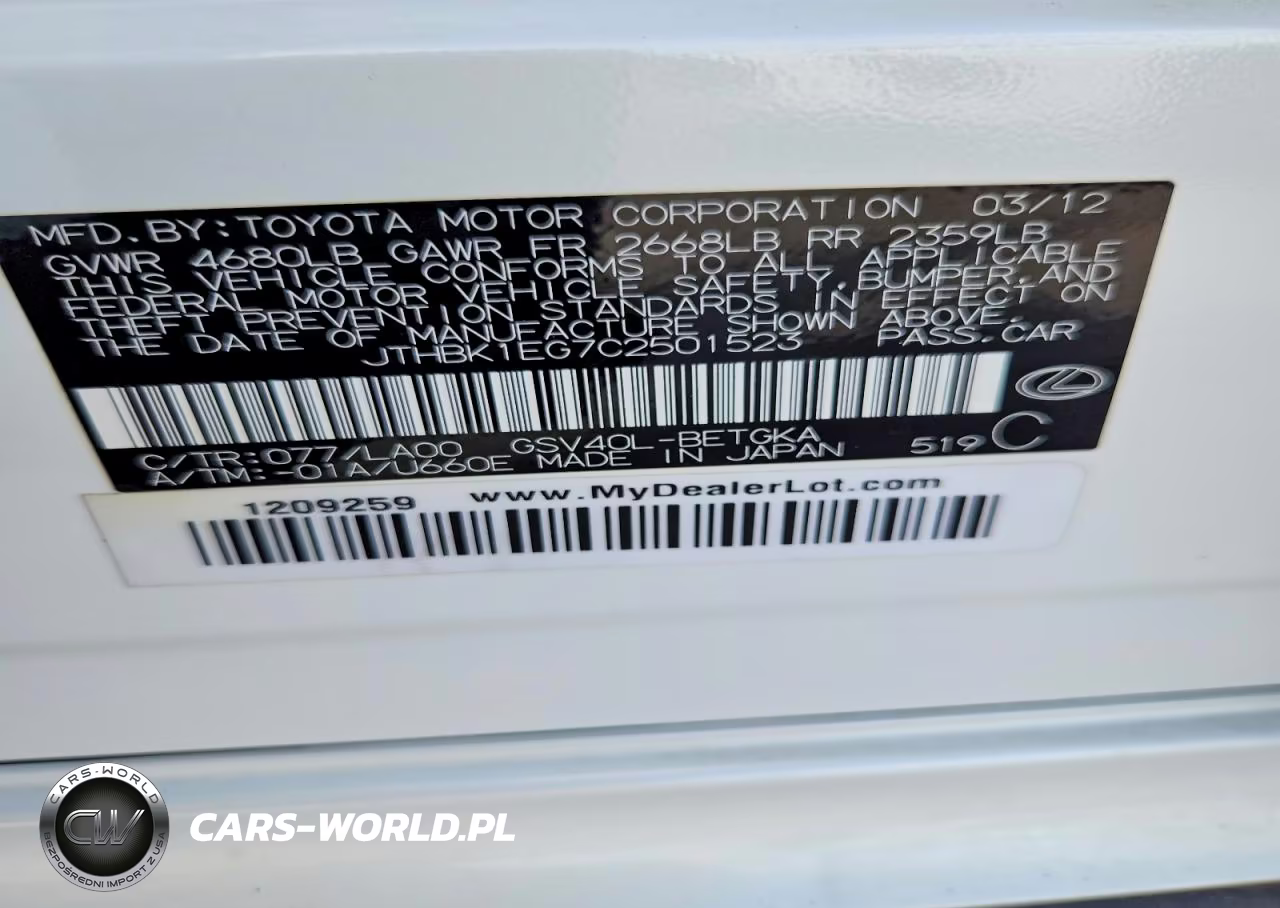 2012 Lexus Es 350 VIN:JTHBK1EG7C2501523 - 12