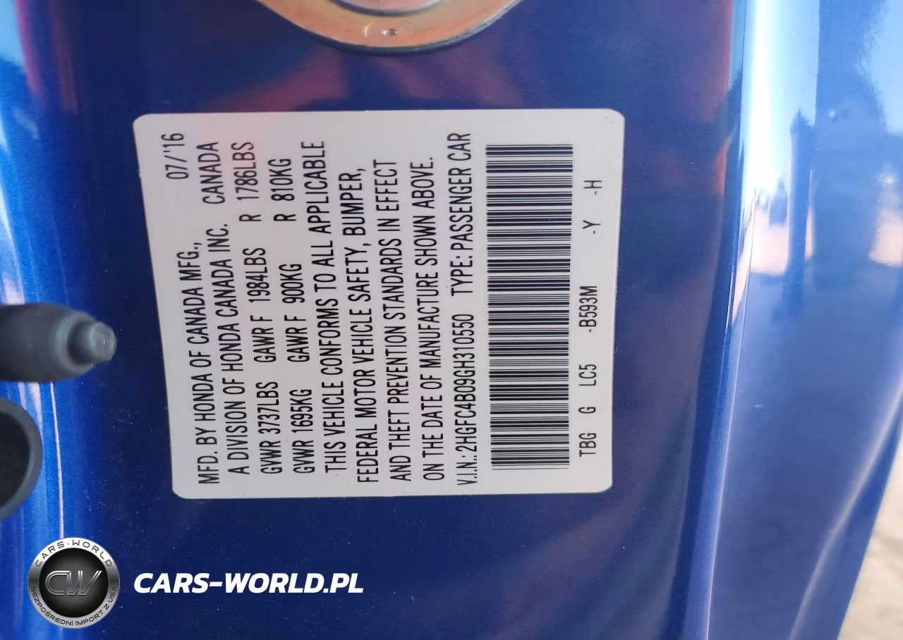 2016 Honda Civic Lx VIN:2HGFC4B09GH310550 - 12