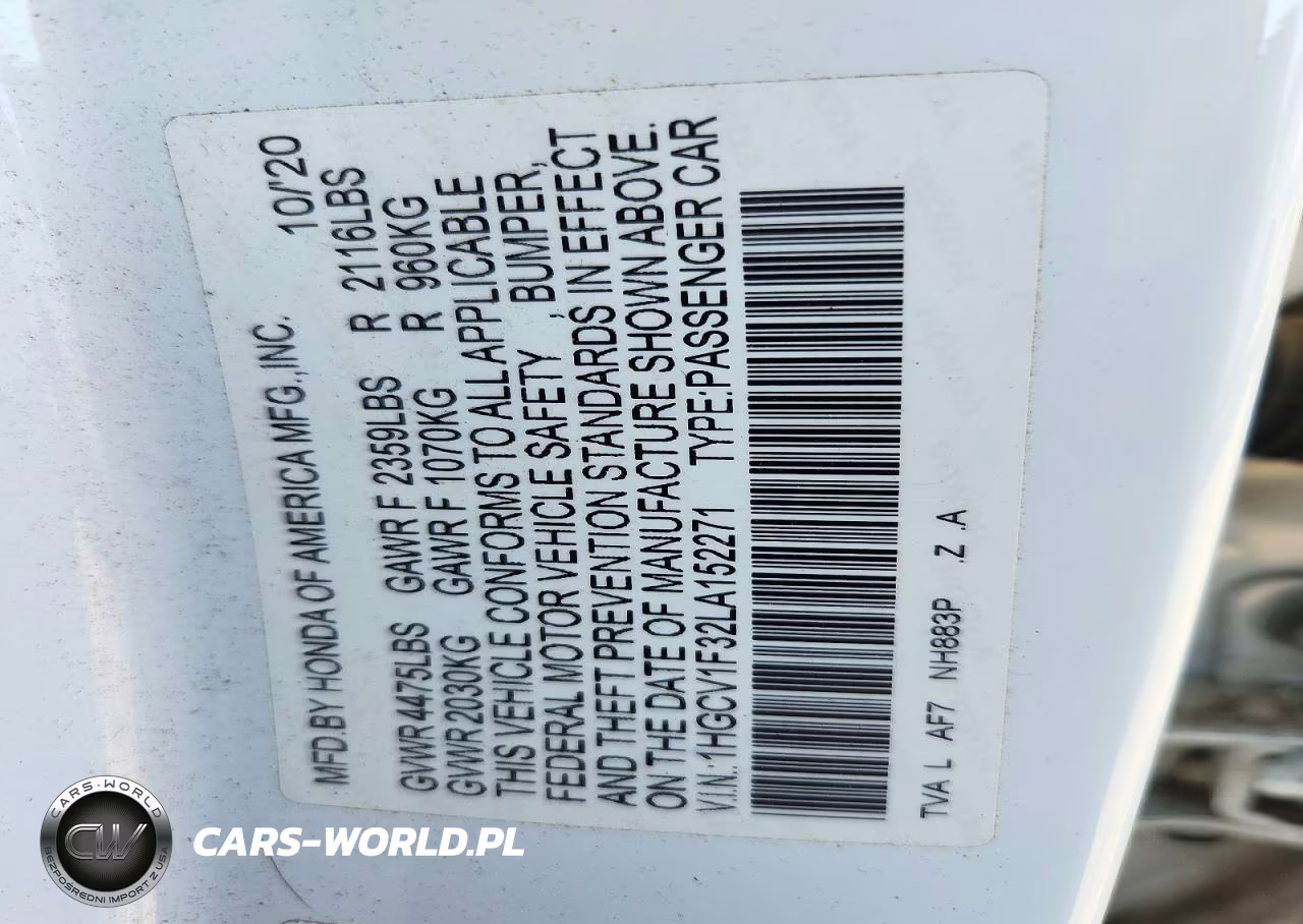 2020 Honda Accord Sport VIN:1HGCV1F32LA152271 - 12