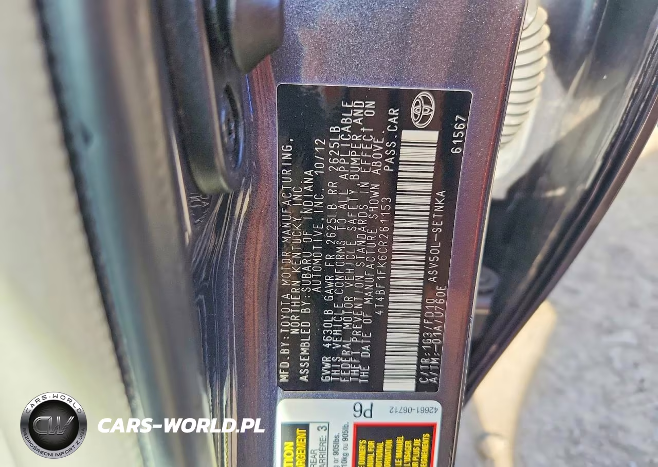 2012 Toyota Camry Le VIN:4T4BF1FK6CR261153 - 12