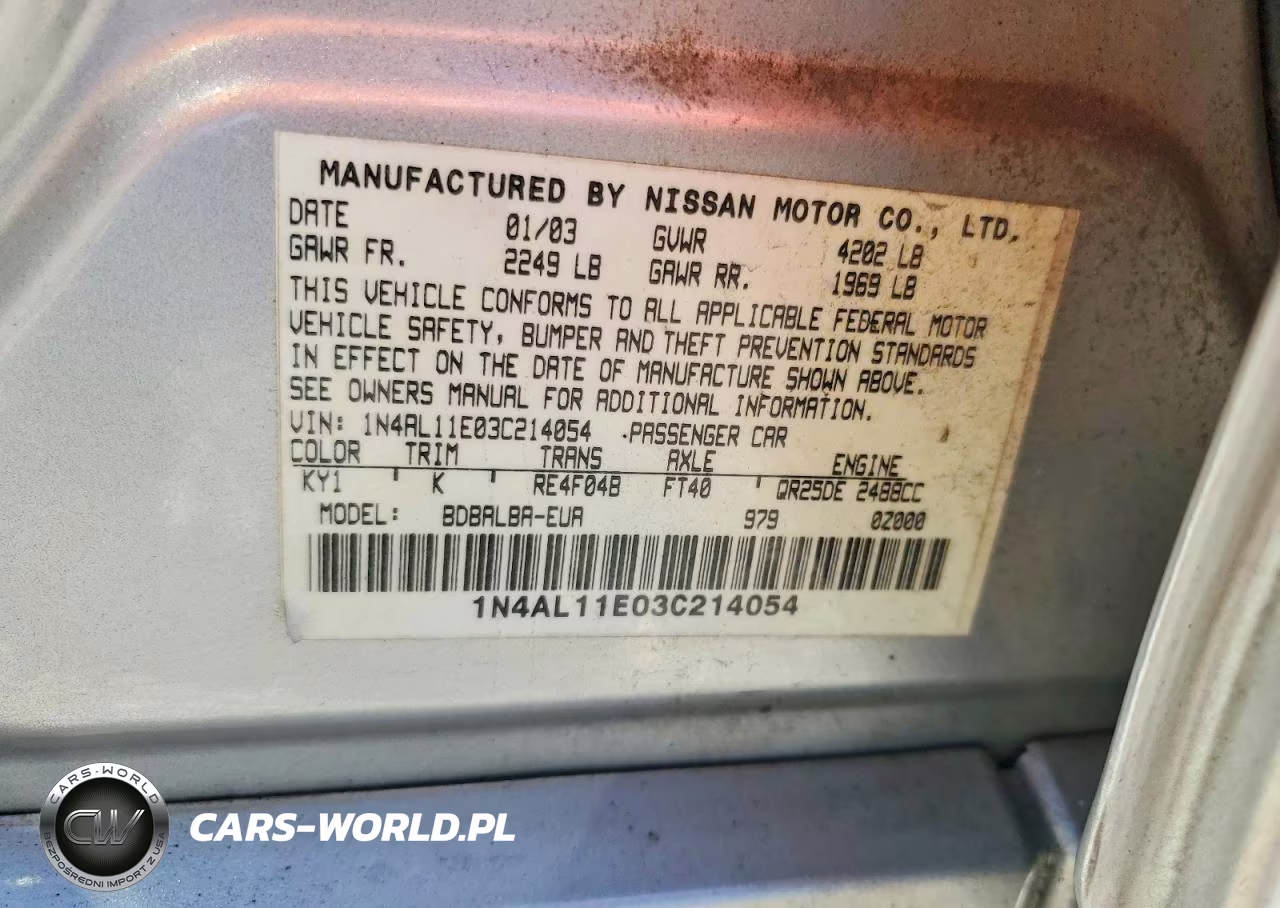 2003 Nissan Altima 2.5 S VIN:1N4AL11E03C214054 - 13