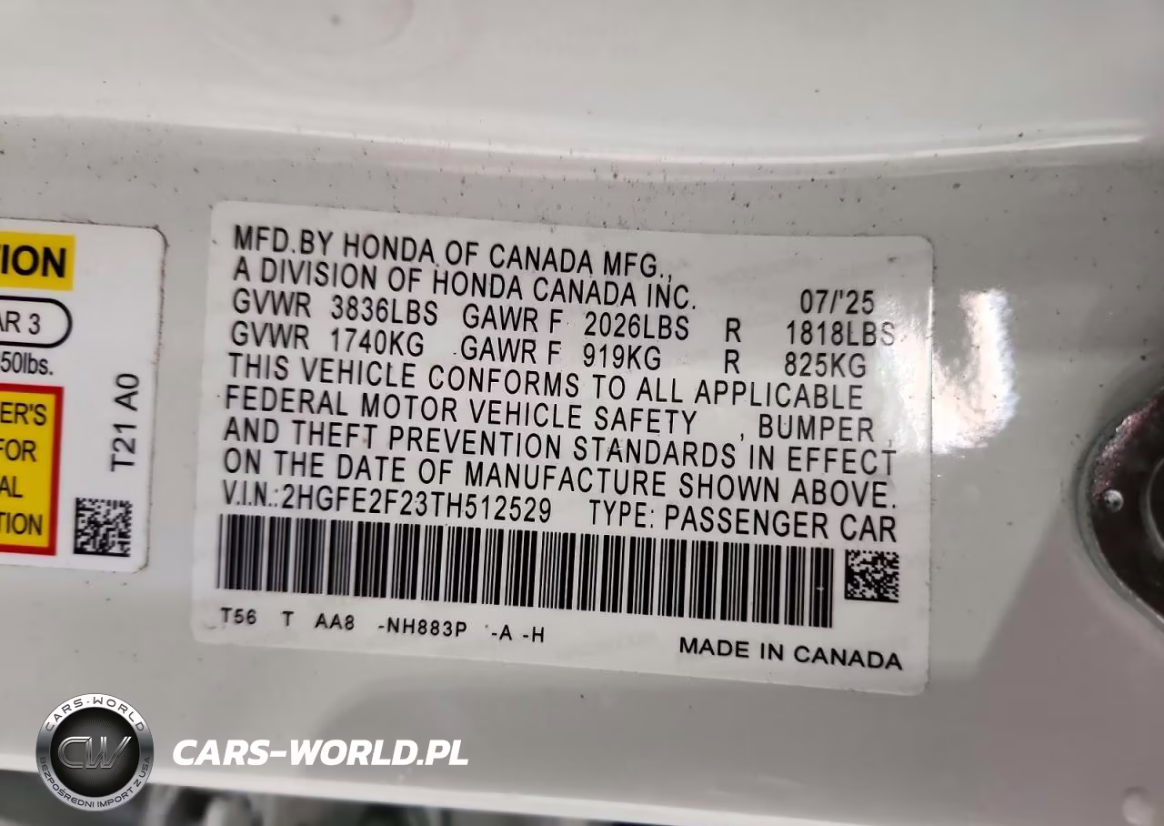 2026 Honda Civic Lx VIN:2HGFE2F23TH512529 - 12
