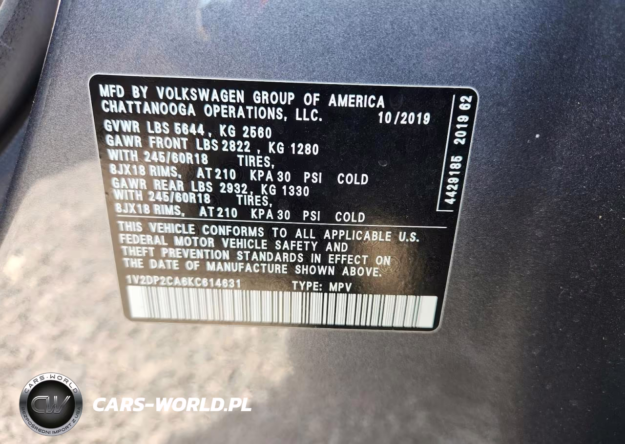 2019 Volkswagen Atlas Se VIN:1V2DP2CA6KC614631 - 13