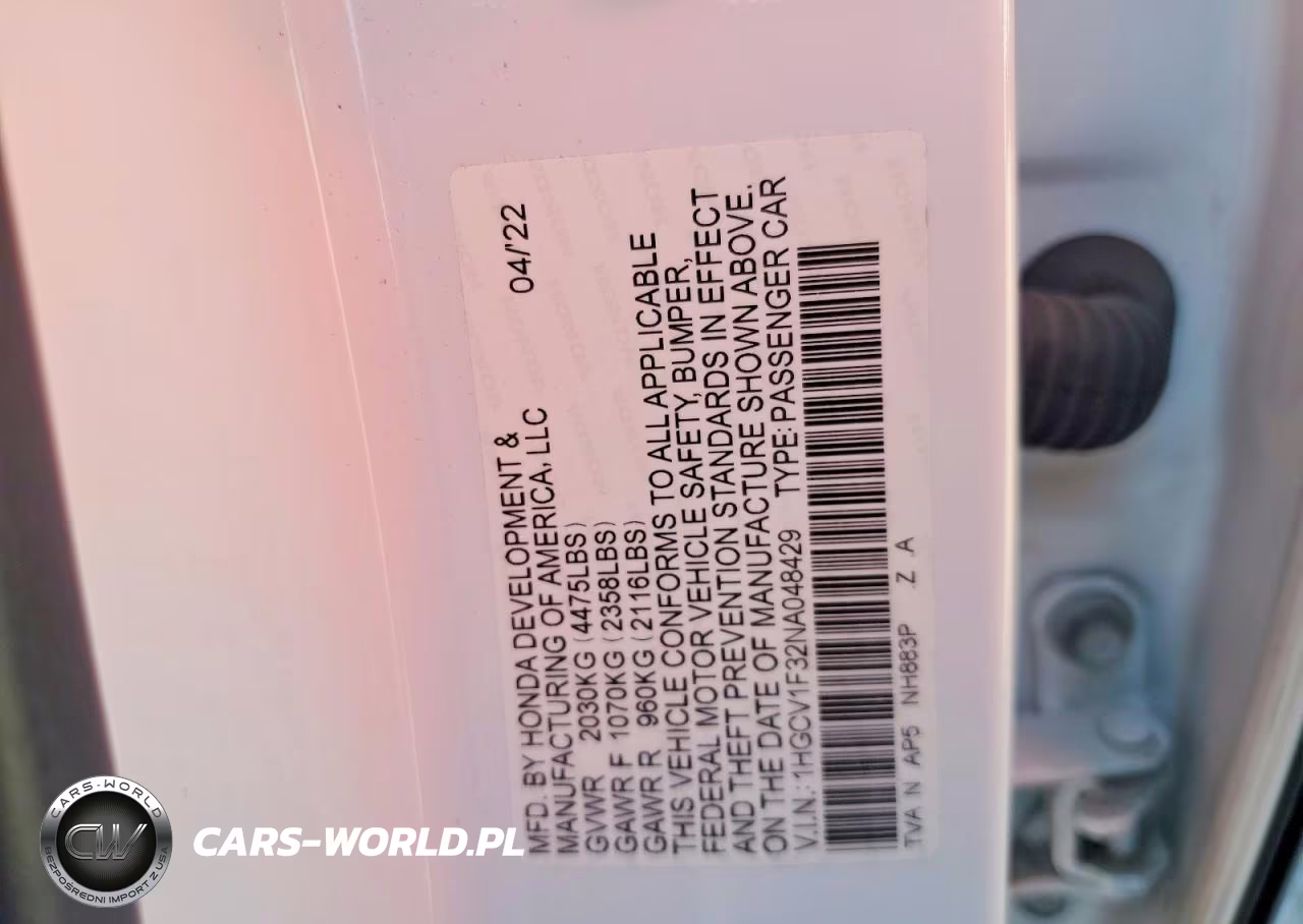 2022 Honda Accord Sport VIN:1HGCV1F32NA048429 - 12