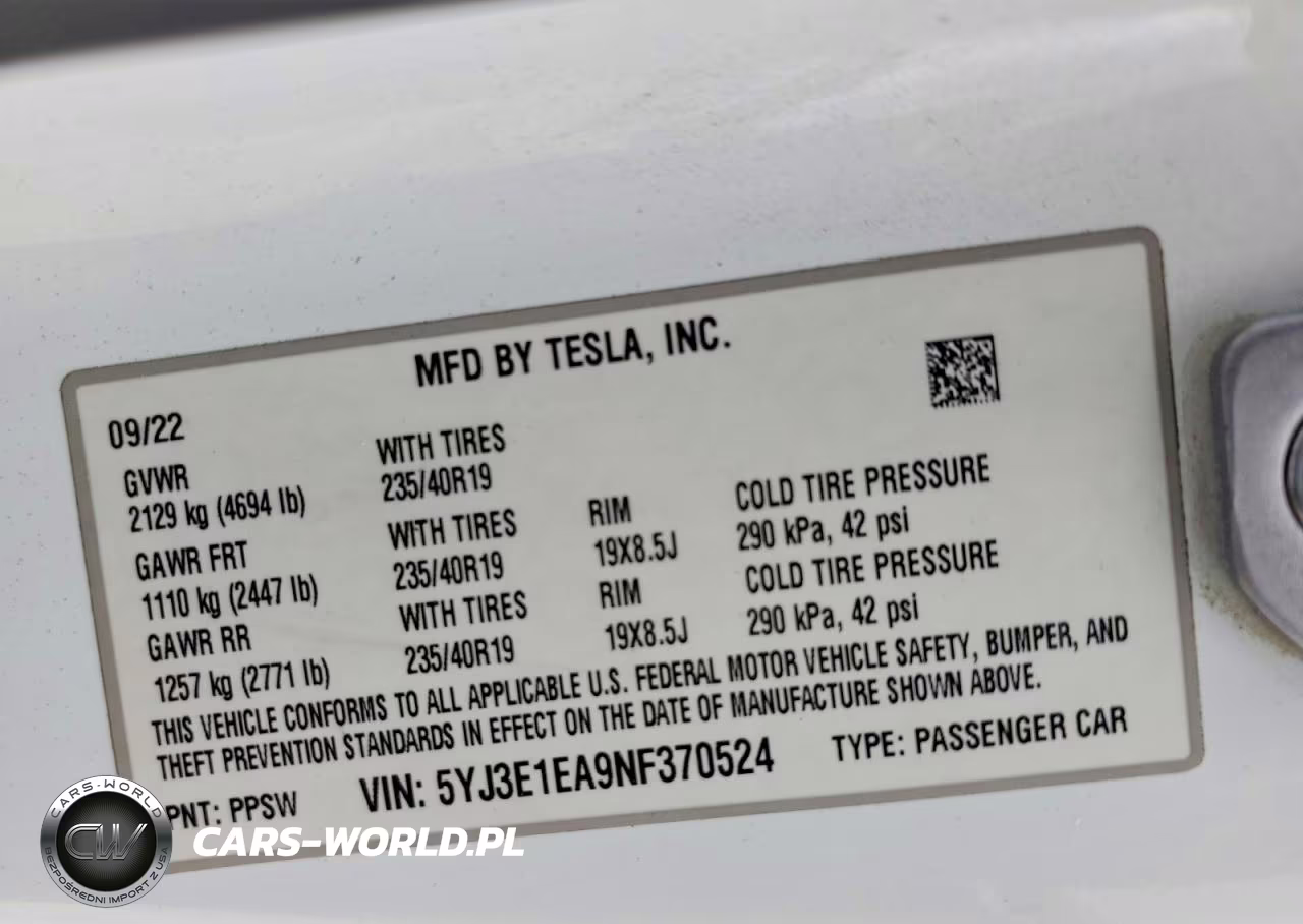2022 Tesla Model 3 VIN:5YJ3E1EA9NF370524 - 12