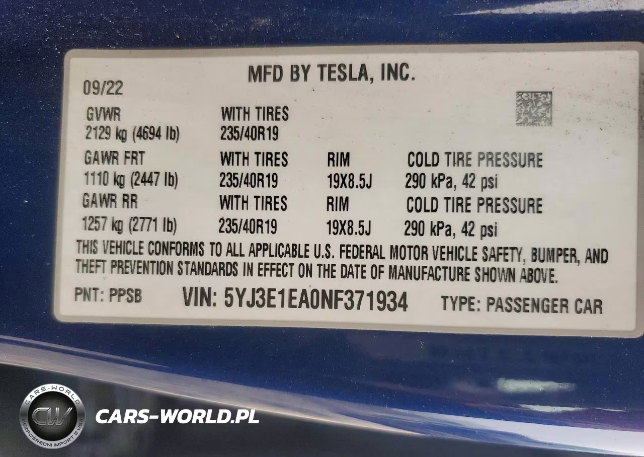 2022 Tesla Model 3 VIN:5YJ3E1EA0NF371934 - 12