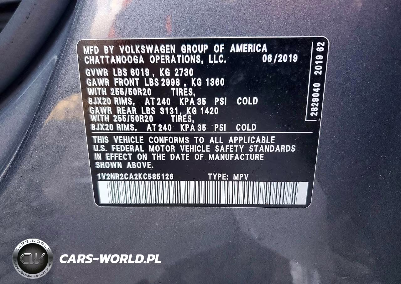2019 Volkswagen Atlas Sel Premium VIN:1V2NR2CA2KC585126 - 13
