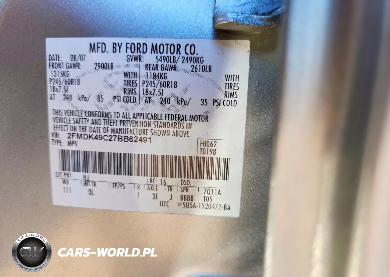 2007 Ford Edge Sel Plus VIN:2FMDK49C27BB62491 - 13