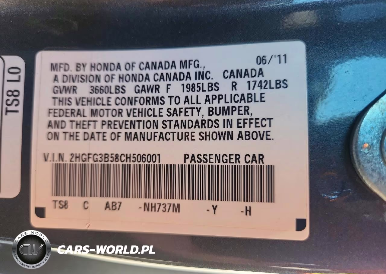 2012 Honda Civic Lx VIN:2HGFG3B58CH506001 - 12