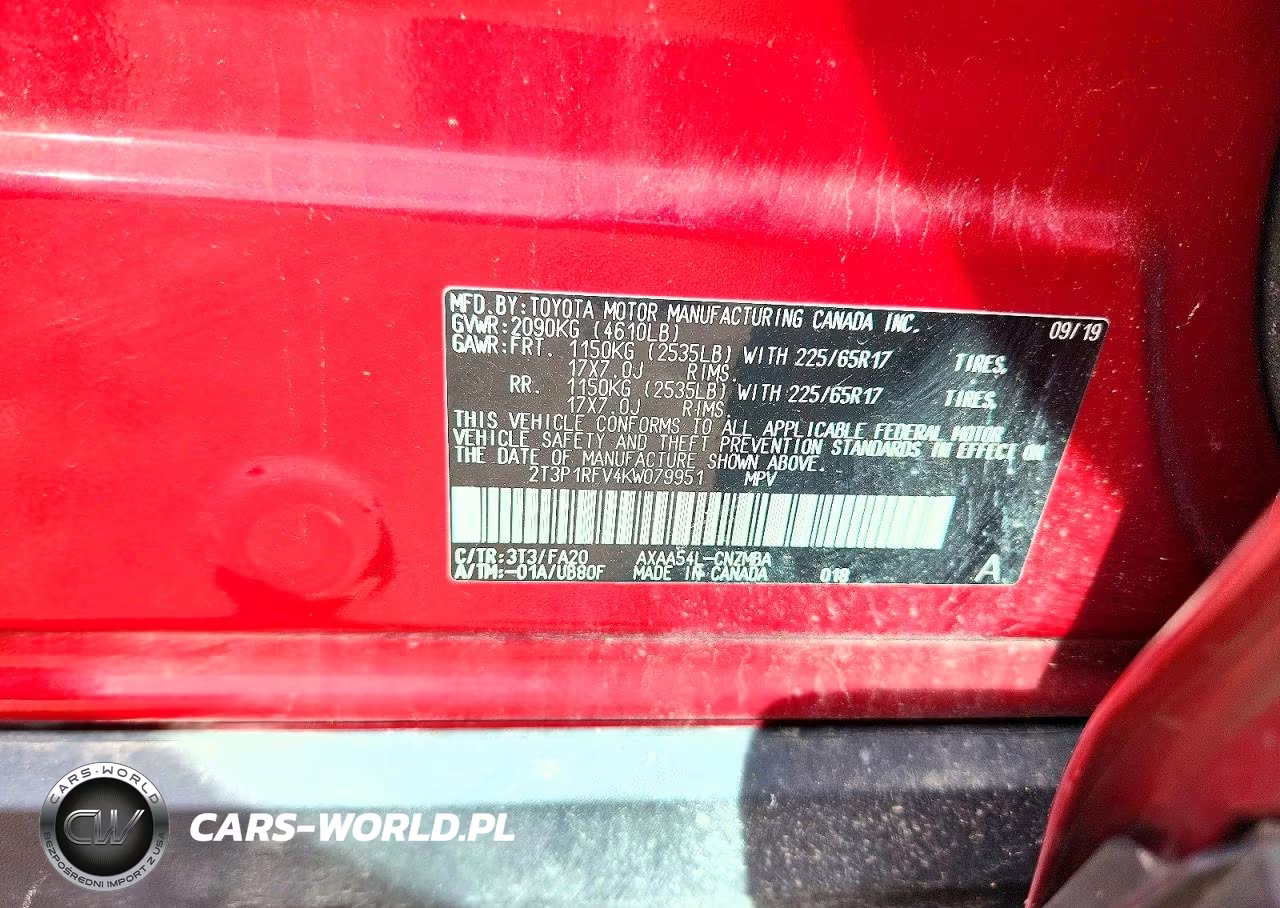 2019 Toyota Rav4 Xle VIN:2T3P1RFV4KW079951 - 13