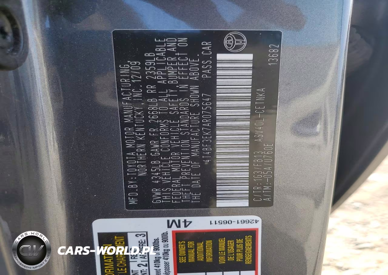 2010 Toyota Camry Le VIN:4T4BF3EK7AR075647 - 12