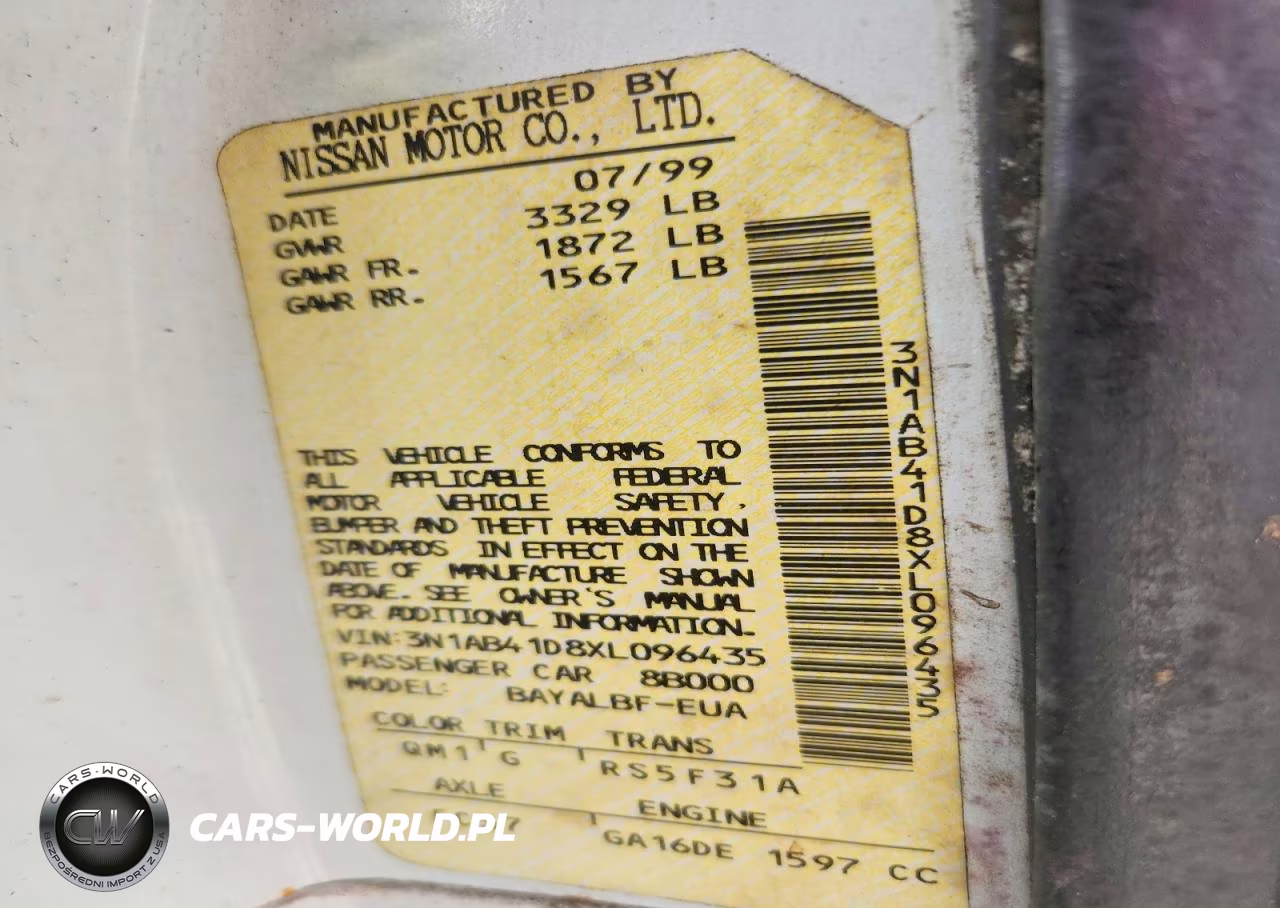 1999 Nissan Sentra Xe VIN:3N1AB41D8XL096435 - 13