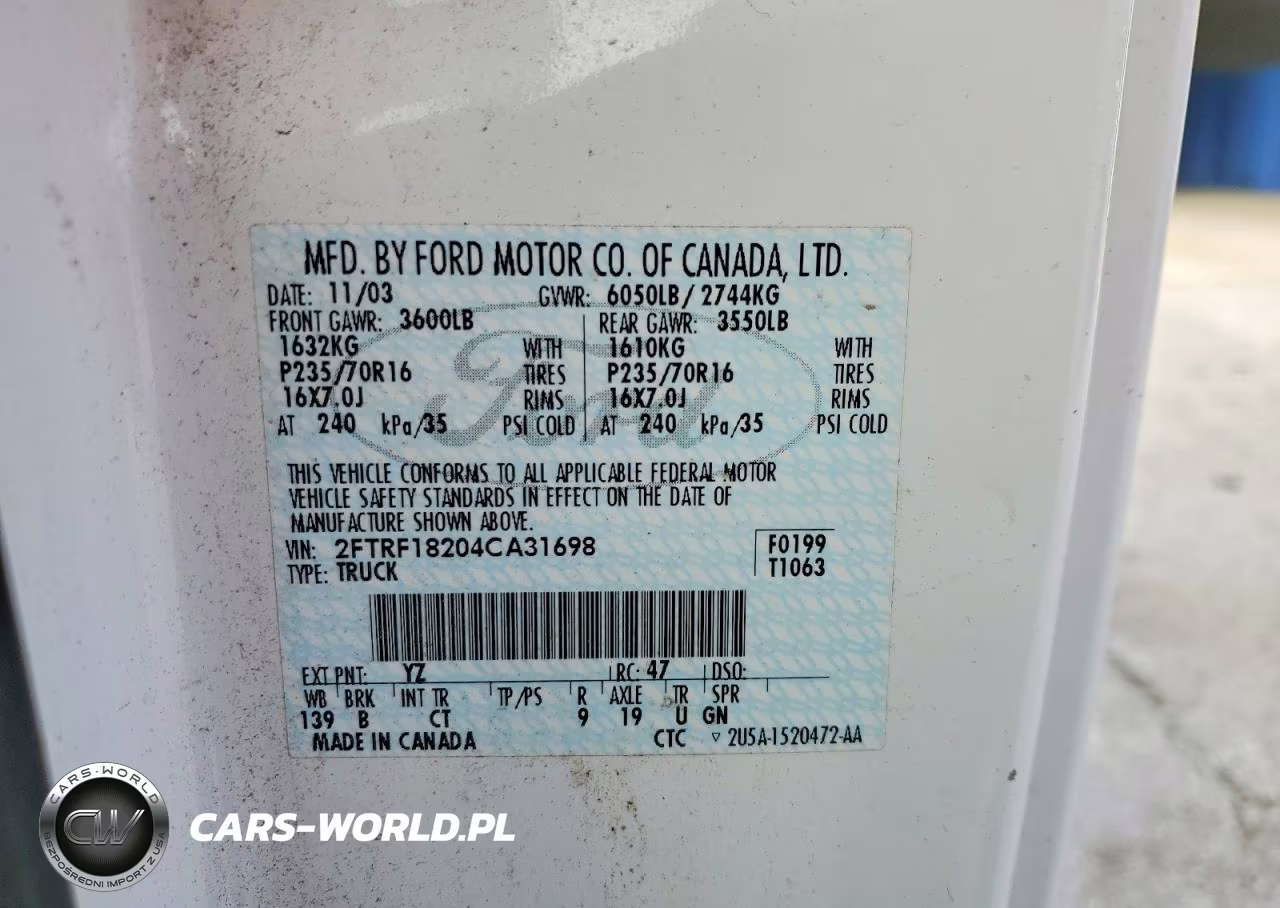 2004 Ford F-150 Heritage Classic VIN:2FTRF18204CA31698 - 12