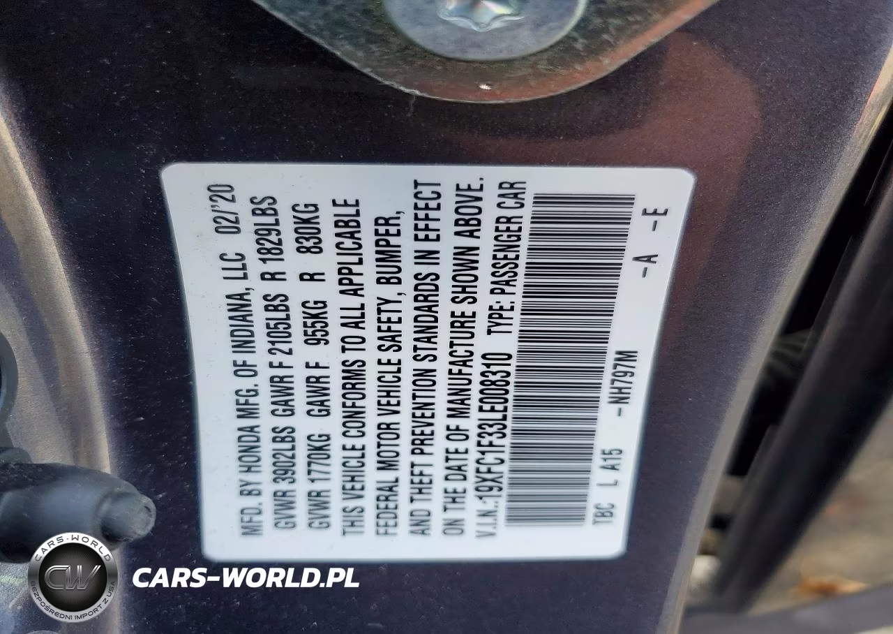 2020 Honda Civic Ex VIN:19XFC1F33LE008310 - 12