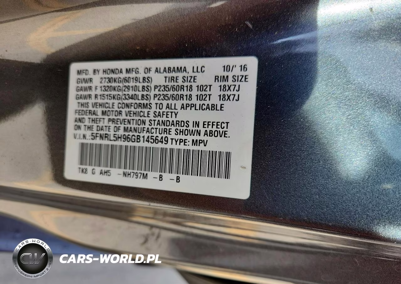 2016 Honda Odyssey Touring VIN:5FNRL5H96GB145649 - 13