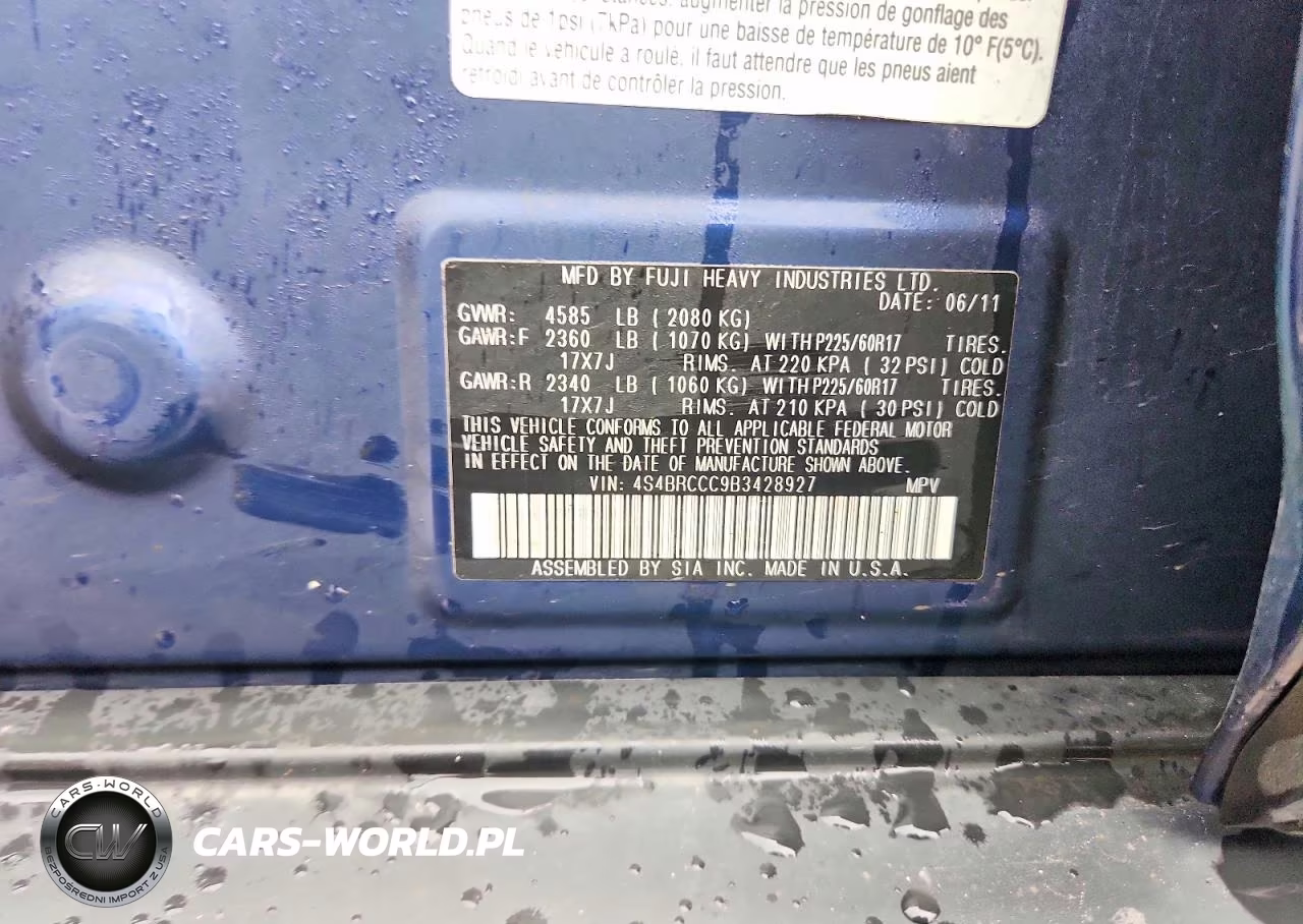 2011 Subaru Outback 2.5I Premium VIN:4S4BRCCC9B3428927 - 13