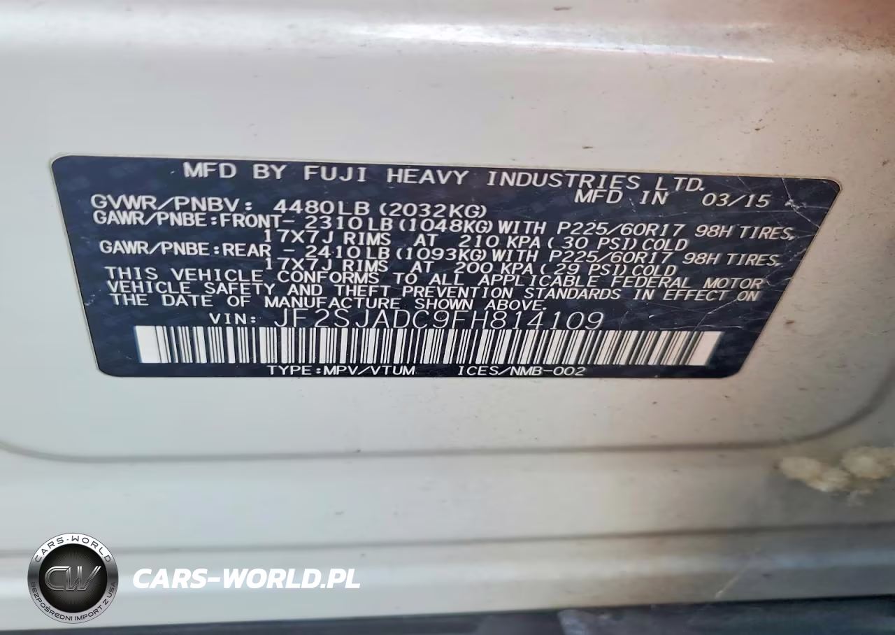2015 Subaru Forester 2.5I Premium VIN:JF2SJADC9FH814109 - 12