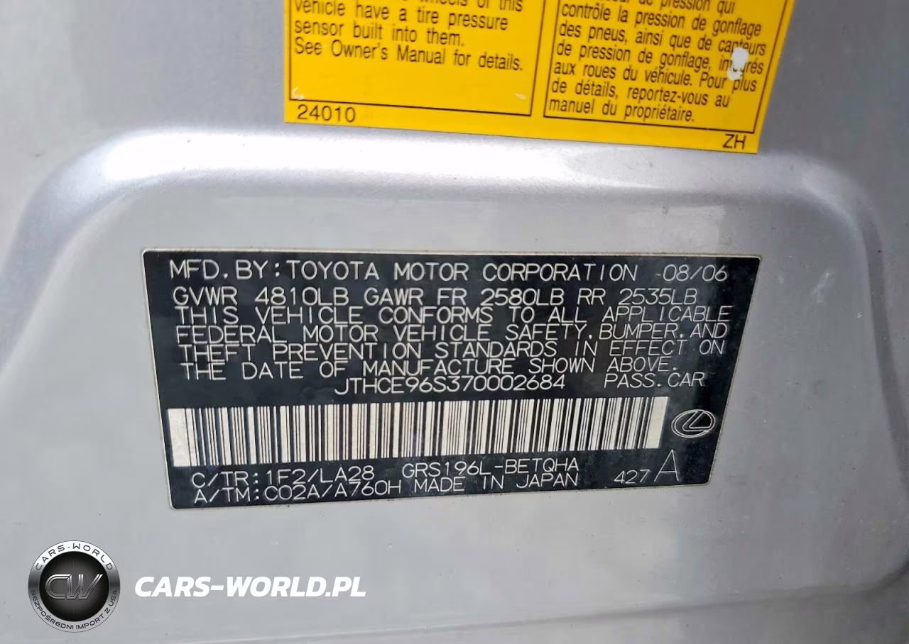 2007 Lexus Gs 350 VIN:JTHCE96S370002684 - 12