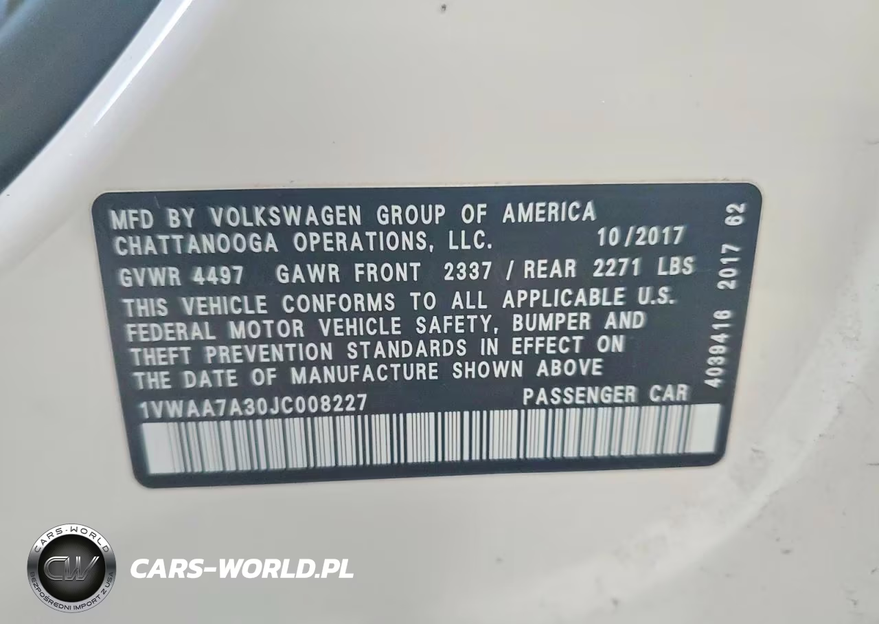 2018 Volkswagen Passat S VIN:1VWAA7A30JC008227 - 12
