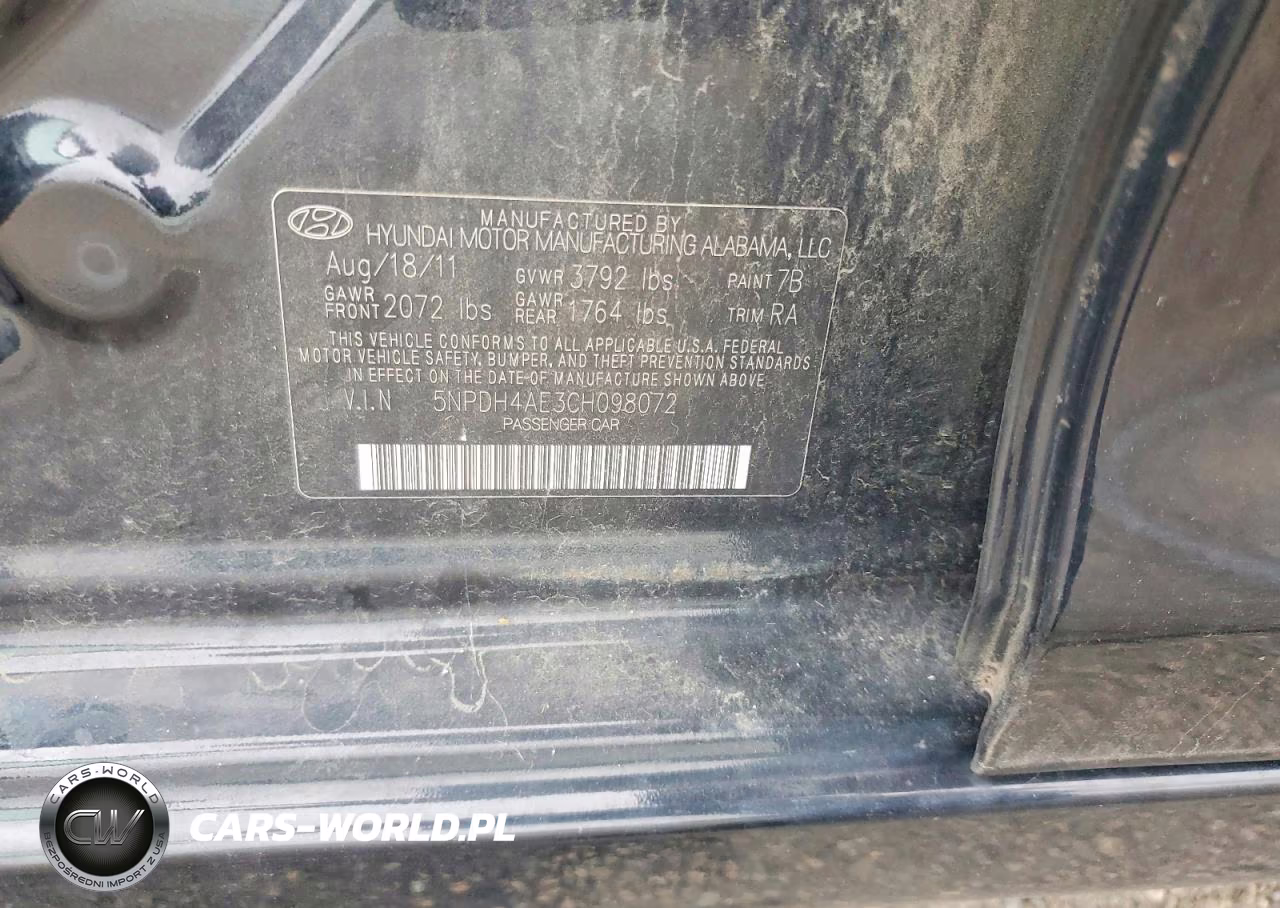 2012 Hyundai Elantra Gls VIN:5NPDH4AE3CH098072 - 12