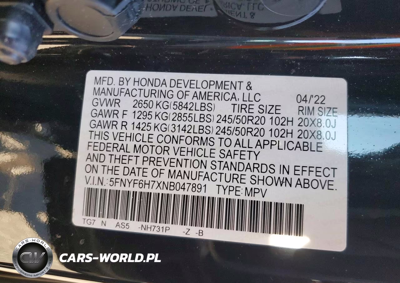 2022 Honda Pilot Black VIN:5FNYF6H7XNB047891 - 13