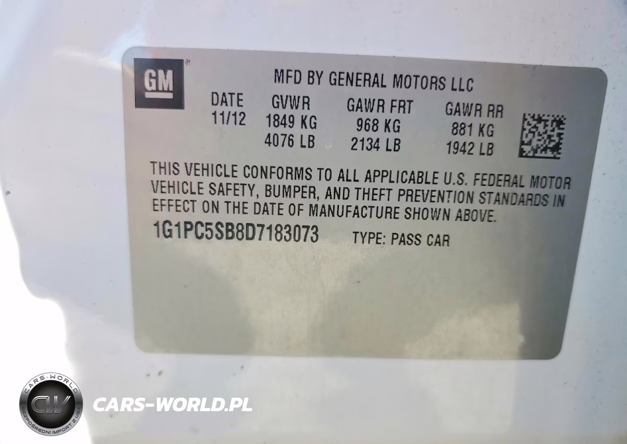 2013 Chevrolet Cruze Lt VIN:1G1PC5SB8D7183073 - 12