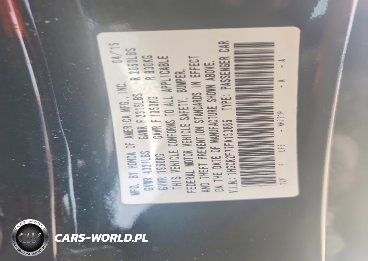 2015 Honda Accord Ex VIN:1HGCR2F77FA153885 - 12