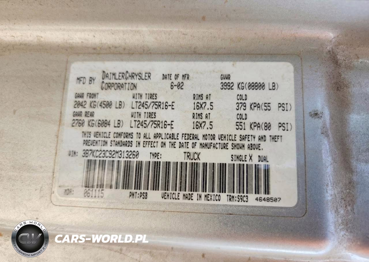 2002 Dodge Ram 2500 VIN:3B7KC23C92M313260 - 12
