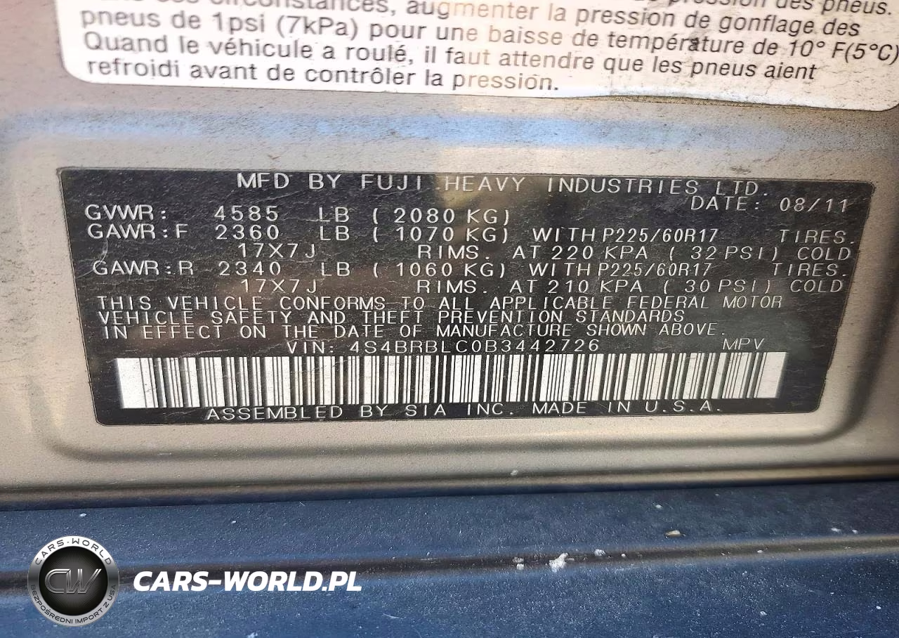 2011 Subaru Outback 2.5I Limited VIN:4S4BRBLC0B3442726 - 13