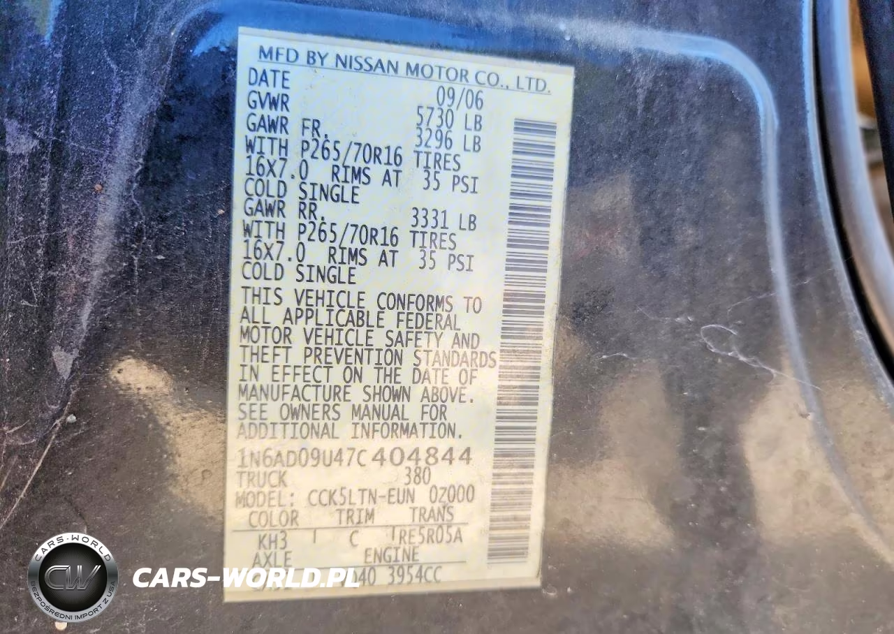 2007 Nissan Frontier Se VIN:1N6AD09U47C404844 - 12