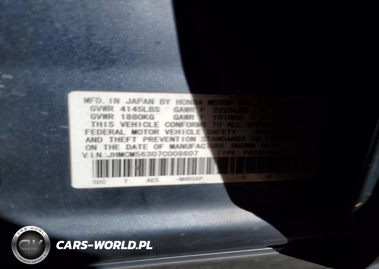 2007 Honda Accord Se VIN:JHMCM56307C008607 - 12