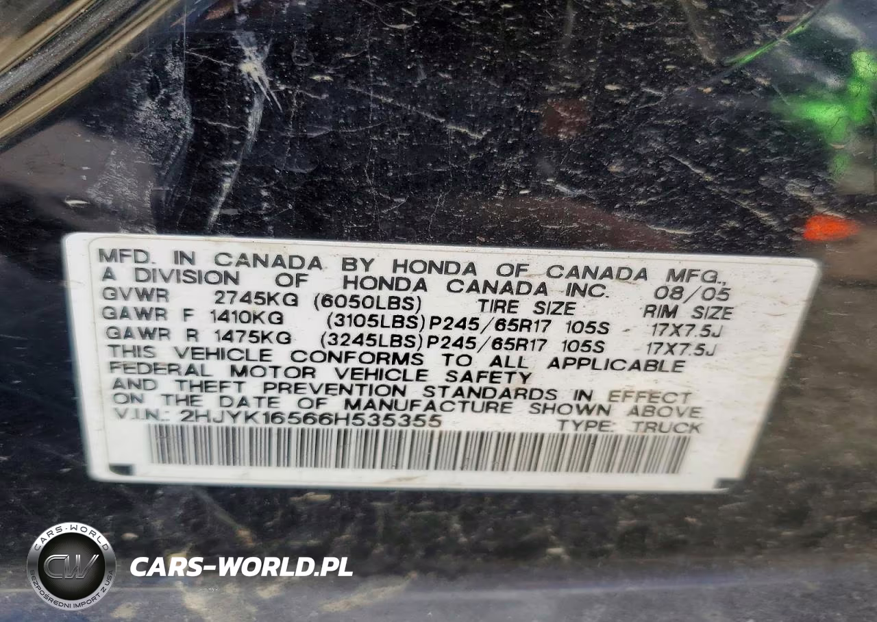 2006 Honda Ridgeline Rtl VIN:2HJYK16566H535355 - 12