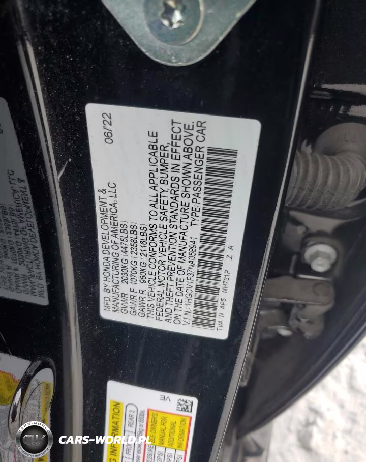 2022 Honda Accord Sport VIN:1HGCV1F37NA058941 - 13