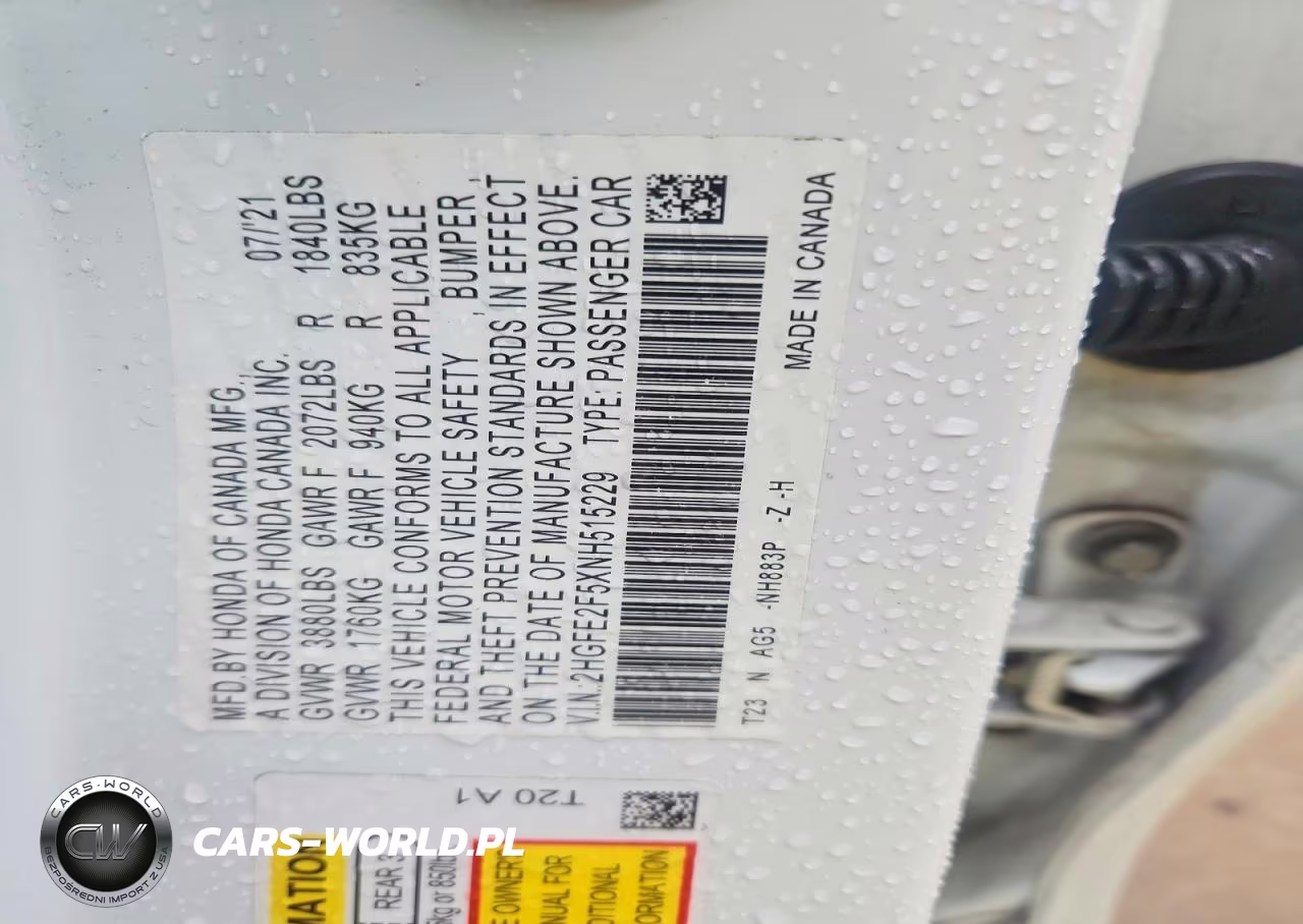 2022 Honda Civic Sport VIN:2HGFE2F5XNH515229 - 12