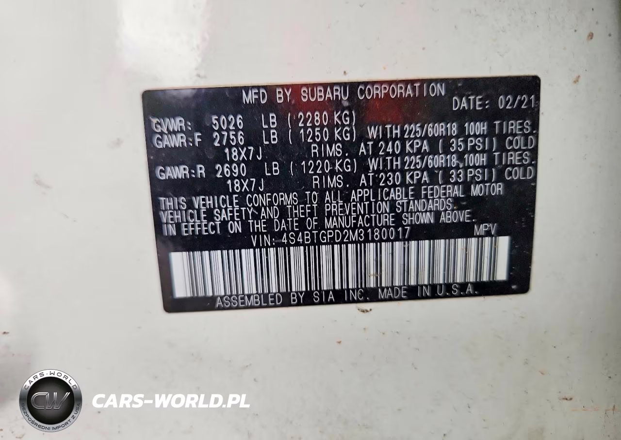 2021 Subaru Outback Touring VIN:4S4BTGPD2M3180017 - 14