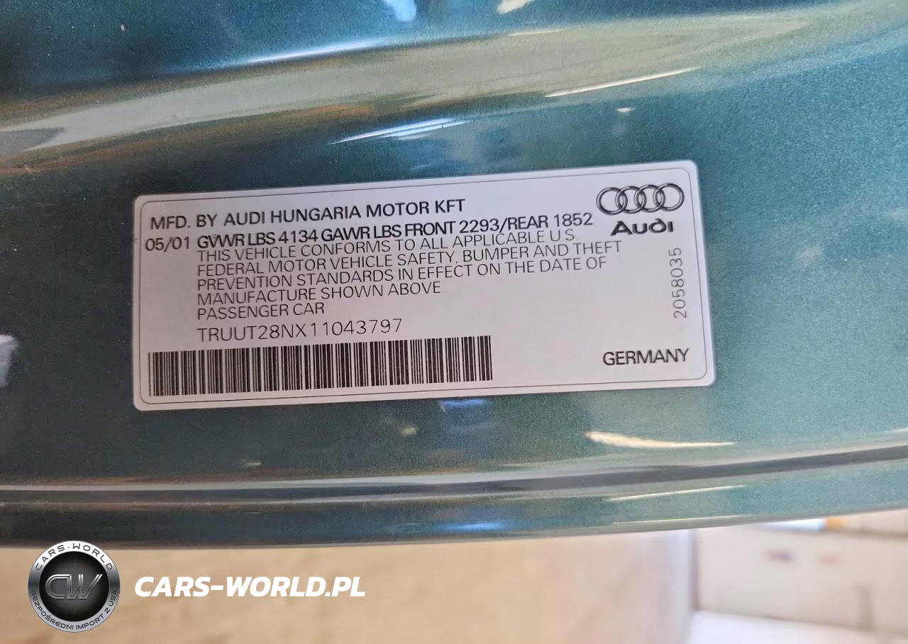 2001 Audi Tt Quattro VIN:TRUUT28NX11043797 - 12