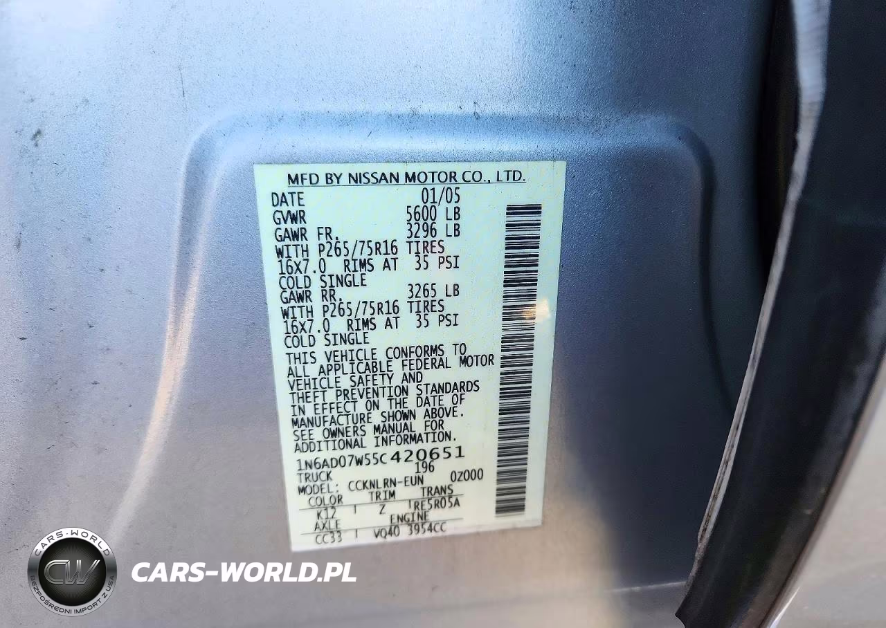 2005 Nissan Frontier Se VIN:1N6AD07W55C420651 - 12