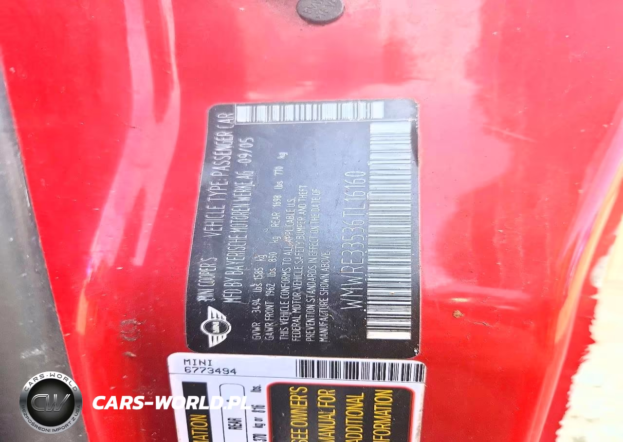 2006 Mini Cooper S VIN:WMWRE33536TL16160 - 12