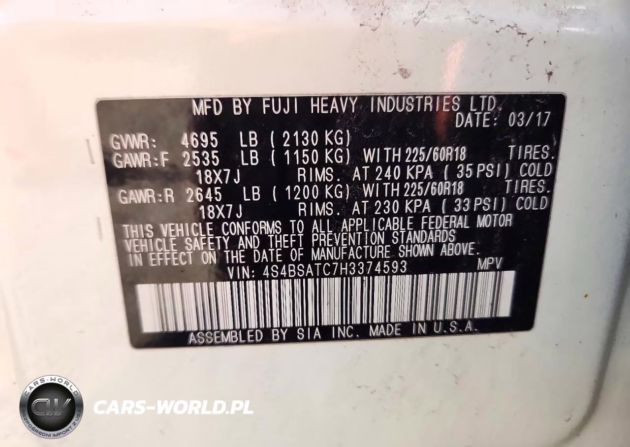 2017 Subaru Outback Touring VIN:4S4BSATC7H3374593 - 13