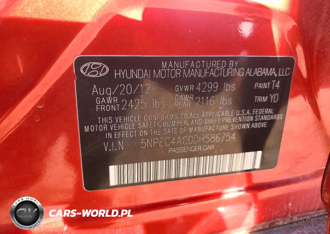 2013 Hyundai Sonata Limited VIN:5NPEC4AC0DH586754 - 12