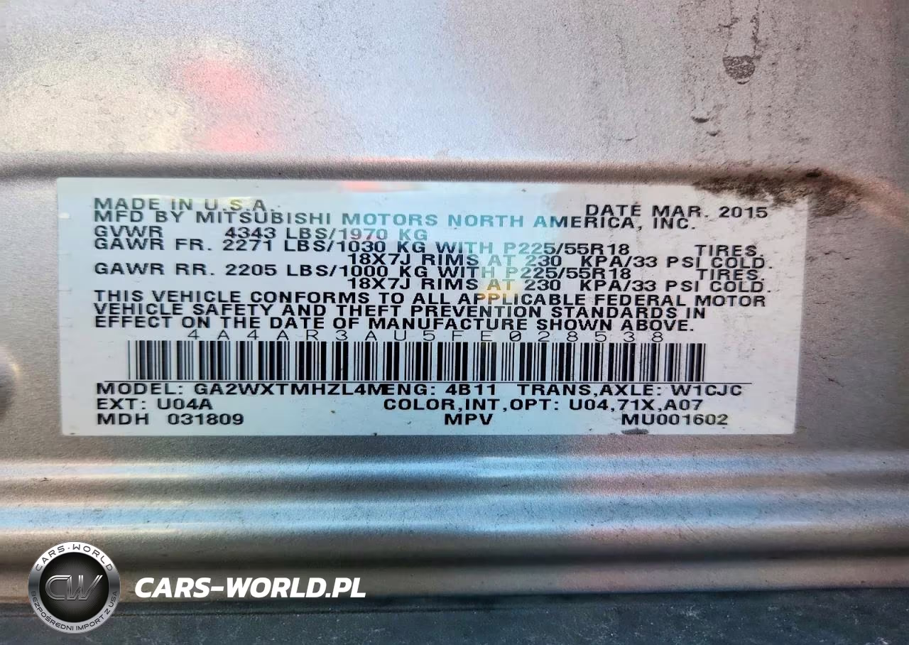 2015 Mitsubishi Outlander Sport Es VIN:4A4AR3AU5FE028538 - 12