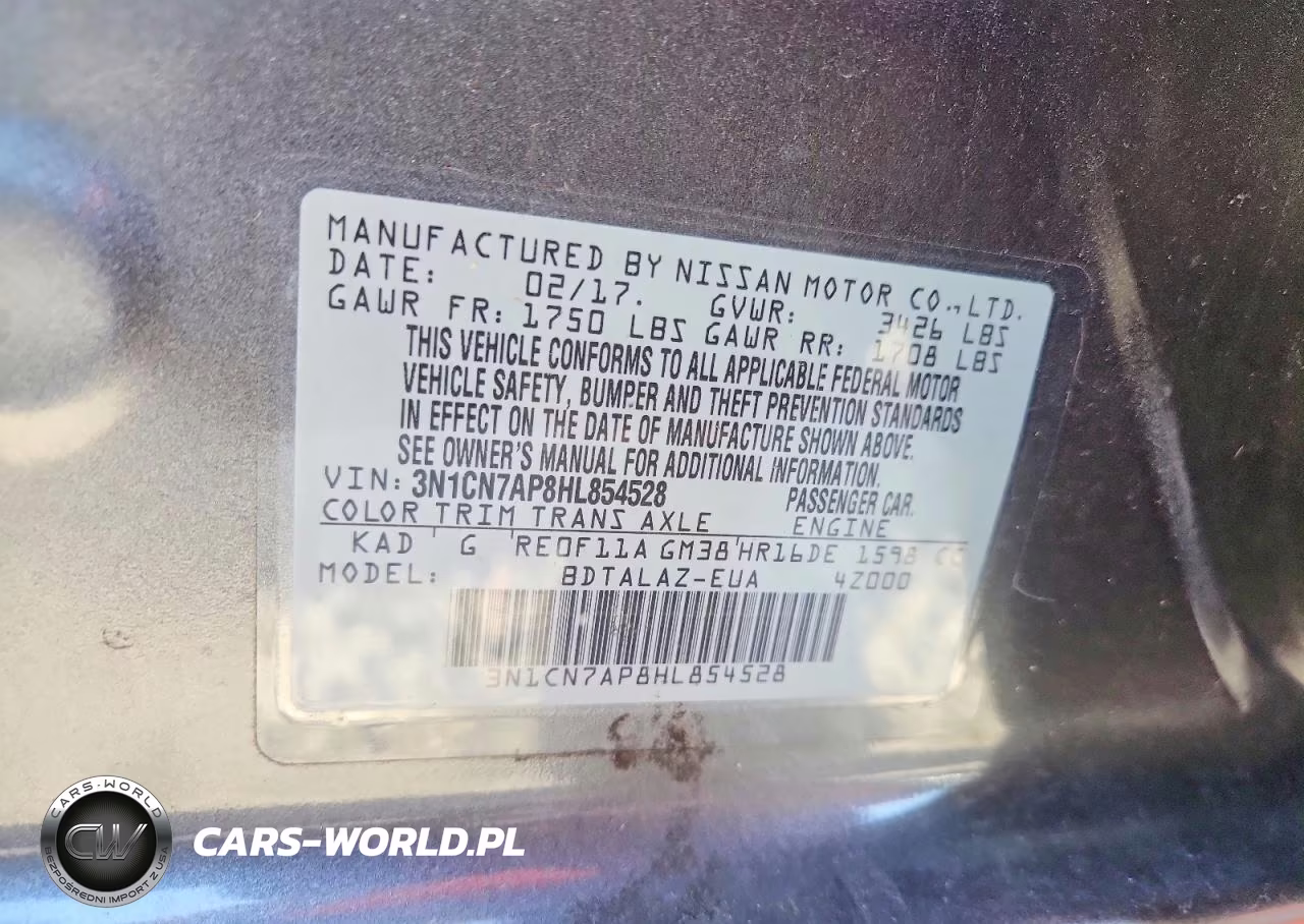2017 Nissan Versa 1.6 S Plus VIN:3N1CN7AP8HL854528 - 12