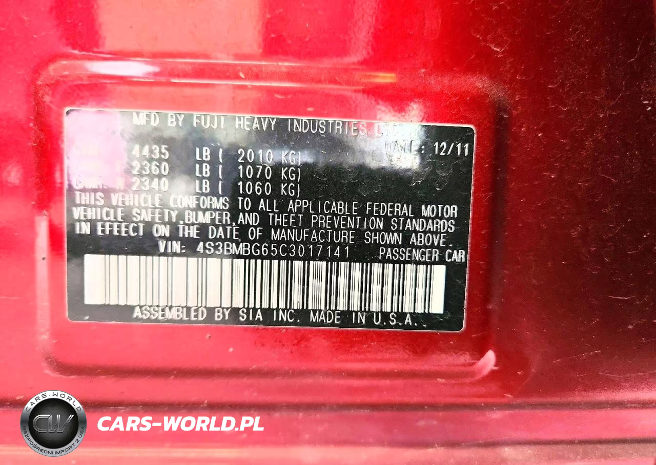2012 Subaru Legacy VIN:4S3BMBG65C3017141 - 13
